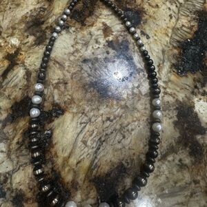 Elegant Black and White Beaded Necklace